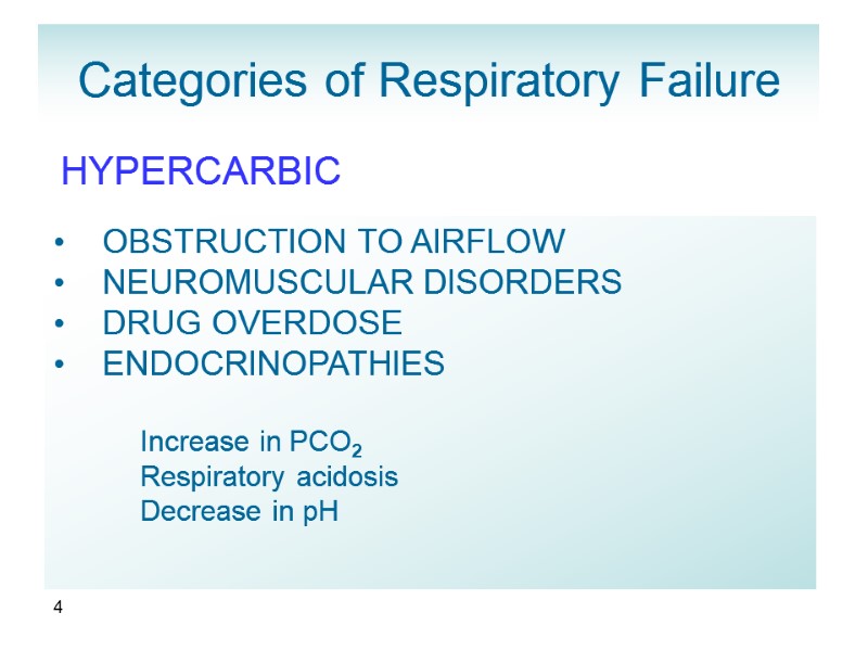 4 HYPERCARBIC      OBSTRUCTION TO AIRFLOW    